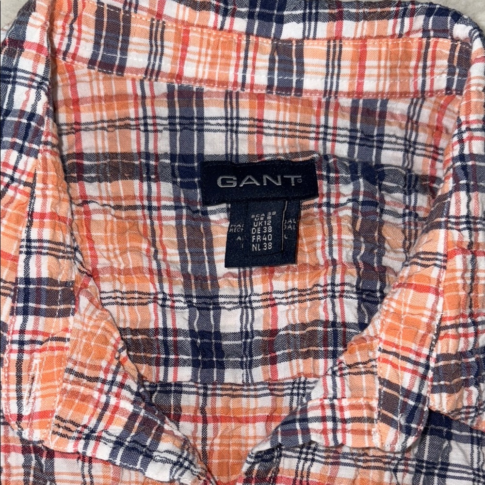 Gant Cotton Orange and Blue Button Down Waffle Shirt Size 8 - Picture 3 of 4